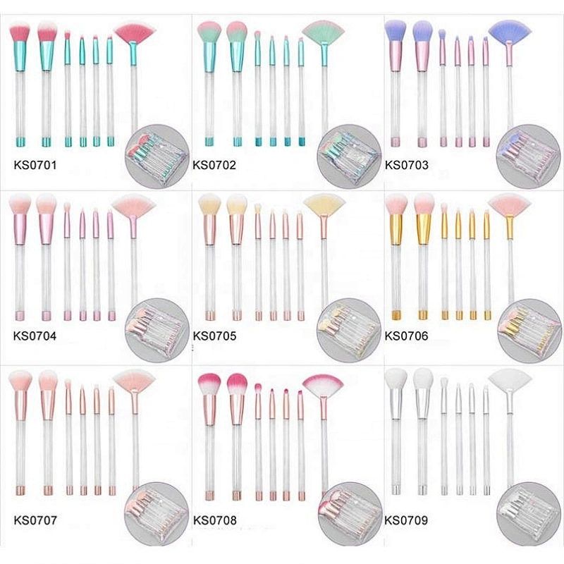 7Pcs Colorful Glitter DIY Makeup Brushes Sets Empty Tube Professional Make Up Brush Custom With PVC Bag