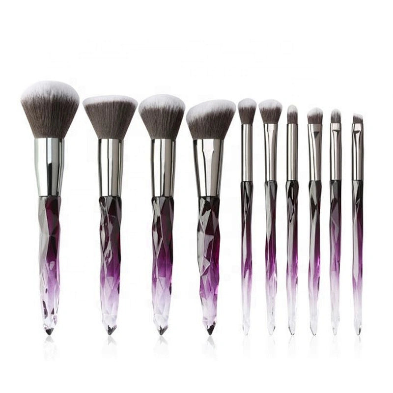 Hot Selling 10Pcs Pieces Crystal Makeup Brushes Transparent Diamond Handle Brush Set