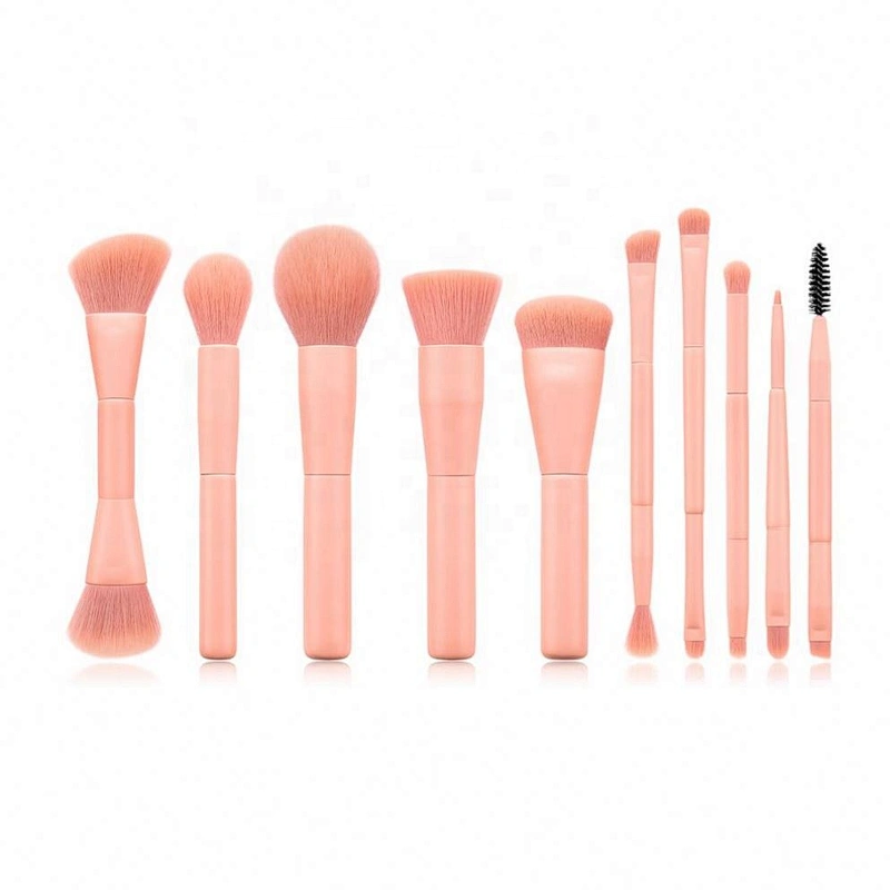 Pink 10 Pcs Cosmetic Face Makeup Brush Set Private Label With Double Head
