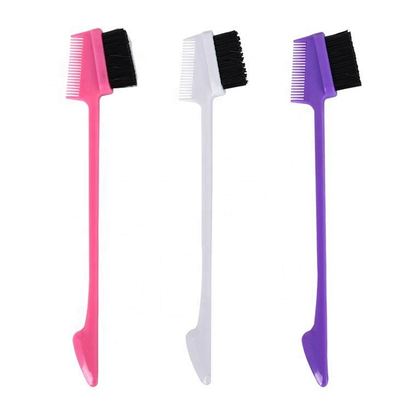 Amazon hot selling product flat eyebrow clean comb double plastic colorful edge control brush for hair