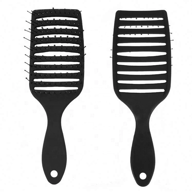 Hair extension custom printed curved vent brush square black soft touch plastic wave brush