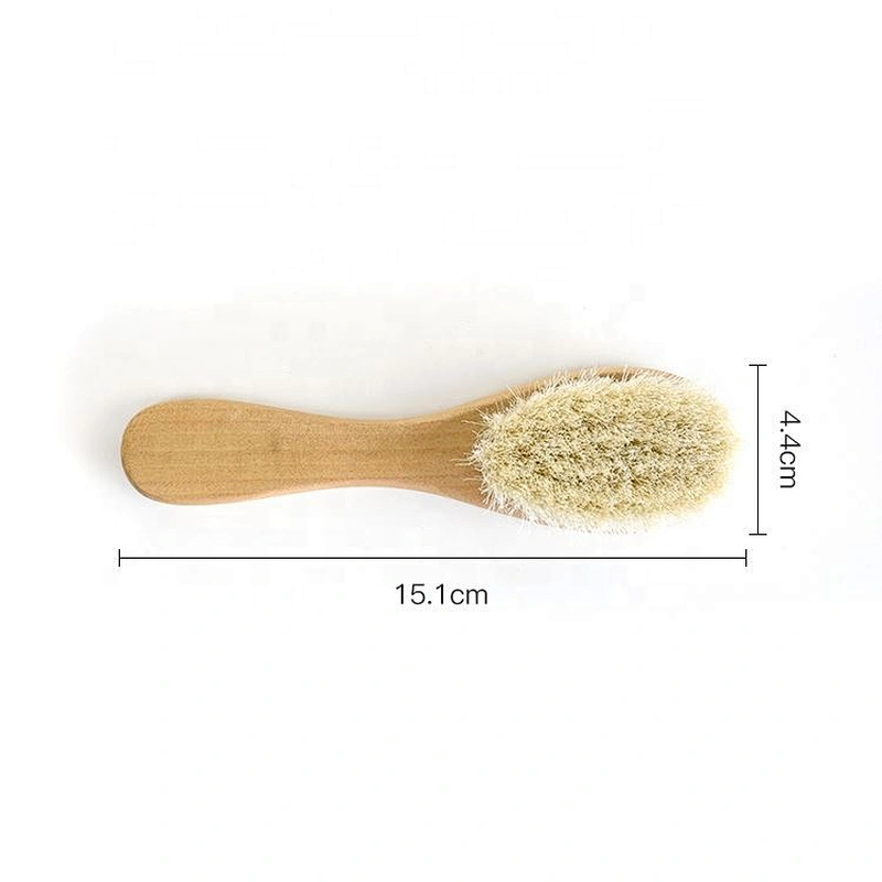 Baby Hair Brush and Comb Set Goat Bristles Infant Hair Helps Prevent Cradle Cap OEM Wooden with Natural Round Vent Wood Compact