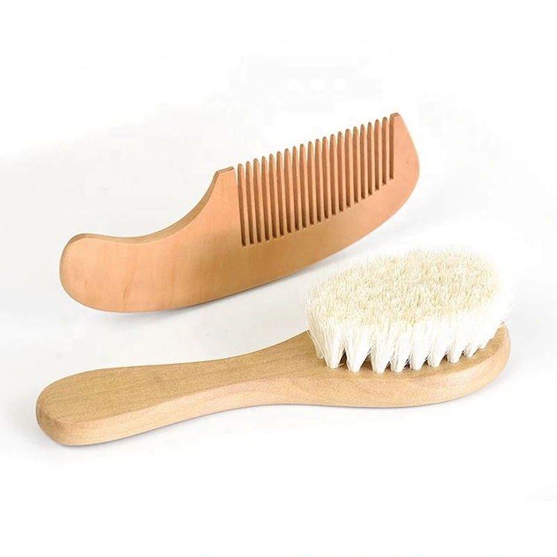 0-5 Years Old Kids Care Brush Wooden Baby Brush Set Mini Soft Goat Bristles Ecofriend Natural Round Vent Paddle Compact Cushion