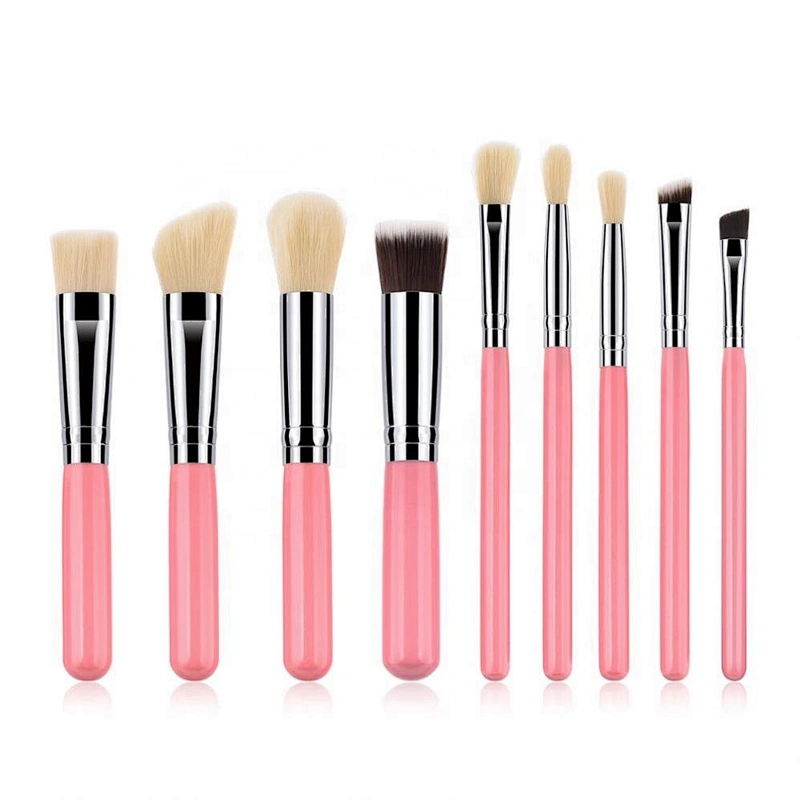Factory Price 9PCS Pink Foundation Cheap Good Quality Face Makeup Brush Holder Set Online Professional Cosmetics Brushes