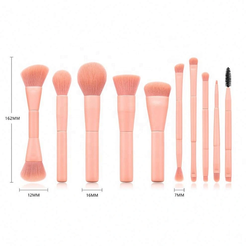 Pink 10 Pcs Cosmetic Face Makeup Brush Set Private Label With Double Head