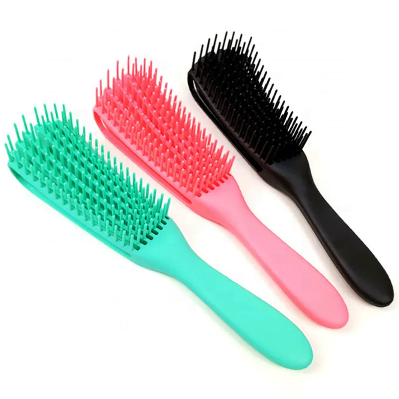 Black Wet/Dry Use Curved Comb Curly Anti-Static Labyrinth Detangle Flexible Vent Large Natural Hair Brush