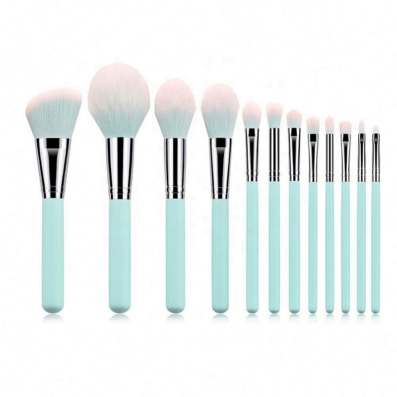 Private Label 12Pcs Light Blue Makeup Brush Set With Pouch