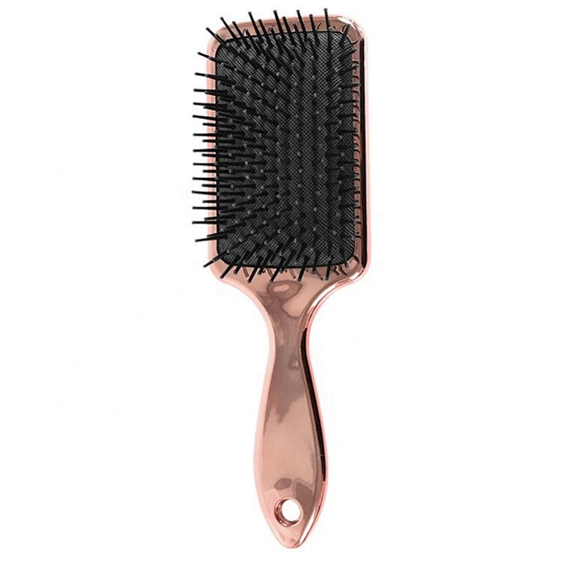 Factory sale small MOQ electroplating hair care square brush private label paddle hair brush