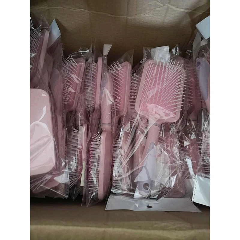 Wholesale Pink Paddle Cushion Plastic Hair Brush Soft Nylon Bristle Detangling Logo Wet For Extensions