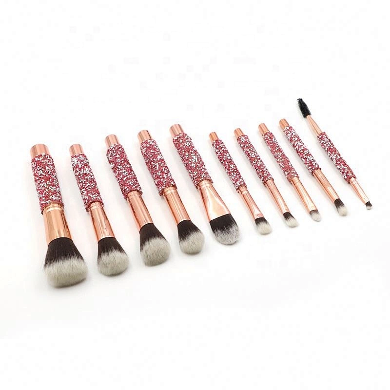 Make Your Own Label Rose Golden Glitter Makeup Brushes 10Pcs Shiny Crystal Diamond Foundation Brush Set