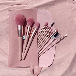 Professional Custom 7Pc Beauty Tools Soft Nylon Hair Wood Handle Pink Cosmetic Brush Kit