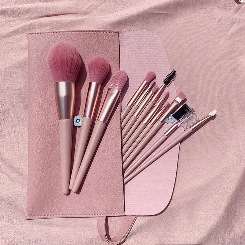 Professional Custom 7Pc Beauty Tools Soft Nylon Hair Wood Handle Pink Cosmetic Brush Kit