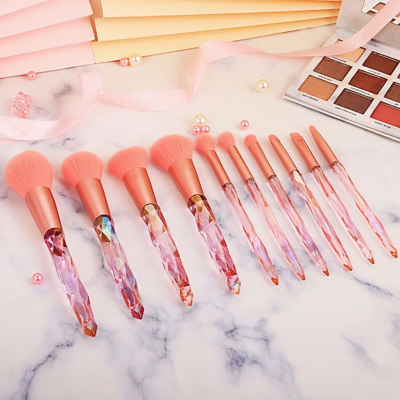Oem Factory Nylon Hair Makeup Brush Sets Tools Make Up Kit Eye Shadow Transparent Diamonds Crystal Handle Brushes