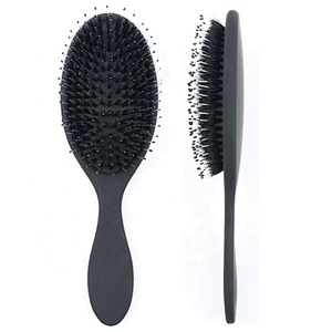 Adult original detangler antistatic black oval brush rubber cushion natural nylon boar bristle hairbrush