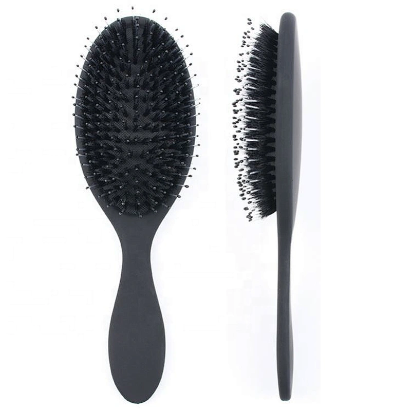 Adult original detangler antistatic black oval brush rubber cushion natural nylon boar bristle hairbrush