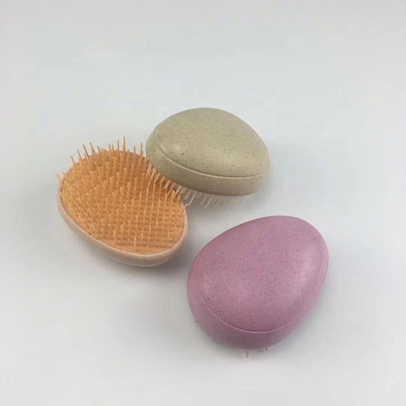 Eco Friendly Biodegradable Wheat Straw Plastic Egg Shape Tangle Tezer Detangling Scalp Massage Hair Brush For Curly