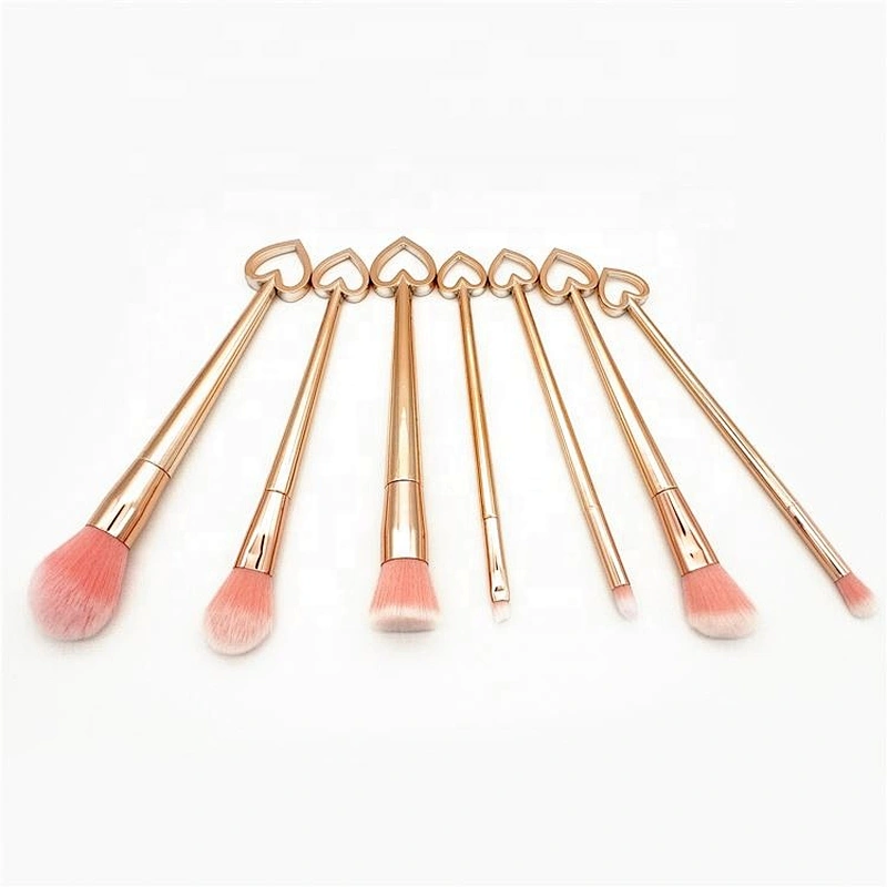 Heart Handle 7pcs Makeup Brush Set Colorful Synthetic New Factory Foundation Synthetic Hair Eye Shadow Shaving Brush Flat Brush