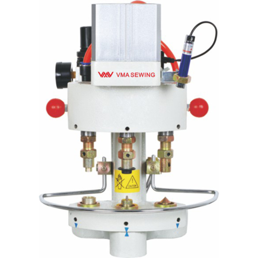 Pneumatic button attach machine