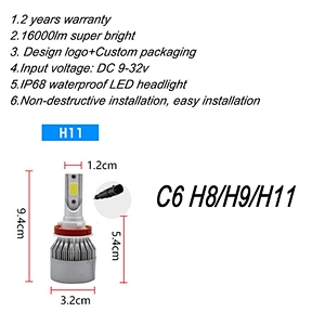 LED headlight day time led kit C6 h4 H1 H3 H7 H4 H13 9004 9007 daymaker led headlight bulb