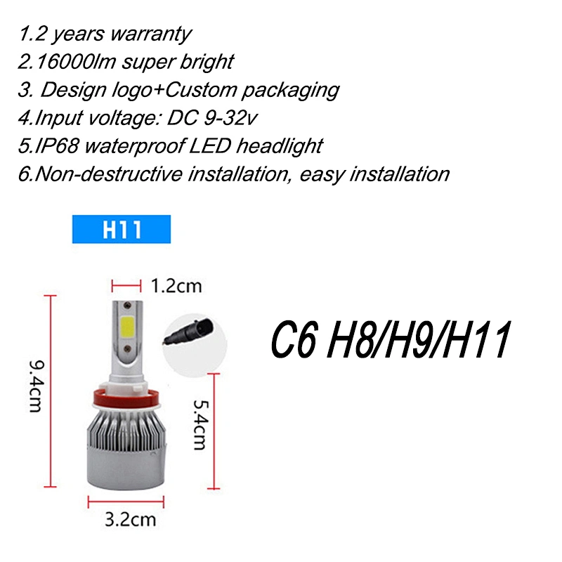 LED headlight day time led kit C6 h4 H1 H3 H7 H4 H13 9004 9007 daymaker led headlight bulb