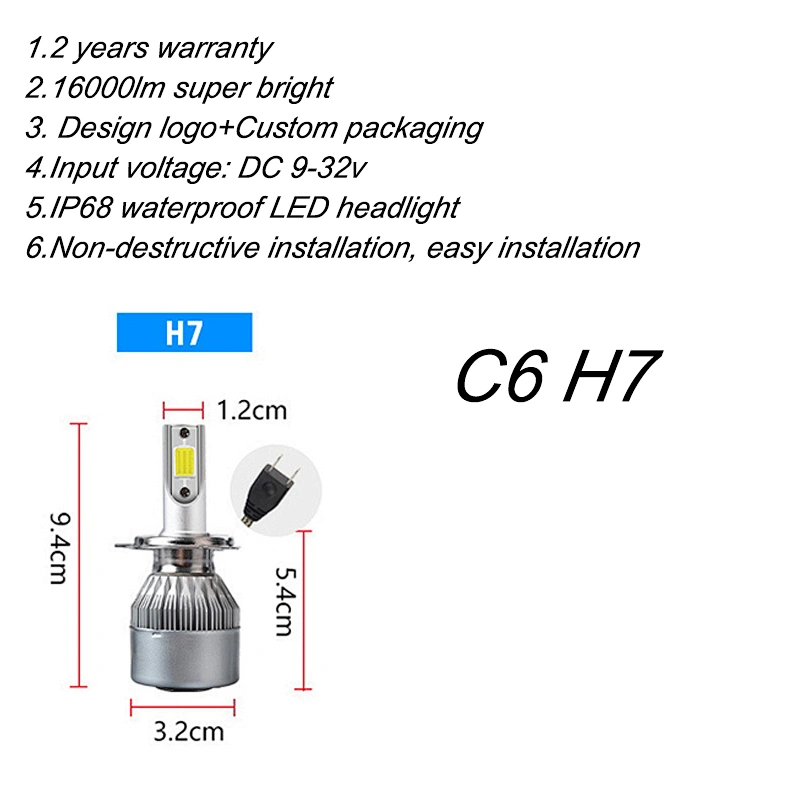 Auto lighting system C6 h7 led 36W 6500K high low fog beam COB motorcycle  led light
