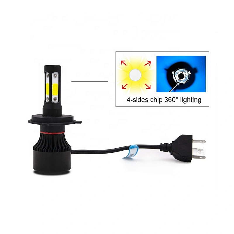 Super Bright High Low Beam led headlight 360 degrees 4 sides COB chip car h4 led headlight bulbs