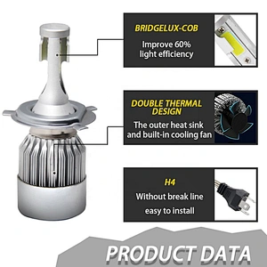 H4 Led Headlight for Auto Vehicle Fan Cooling H4 Led C6 Headlight 72W 12000 Lumen H11 Led Headlight Bulbs