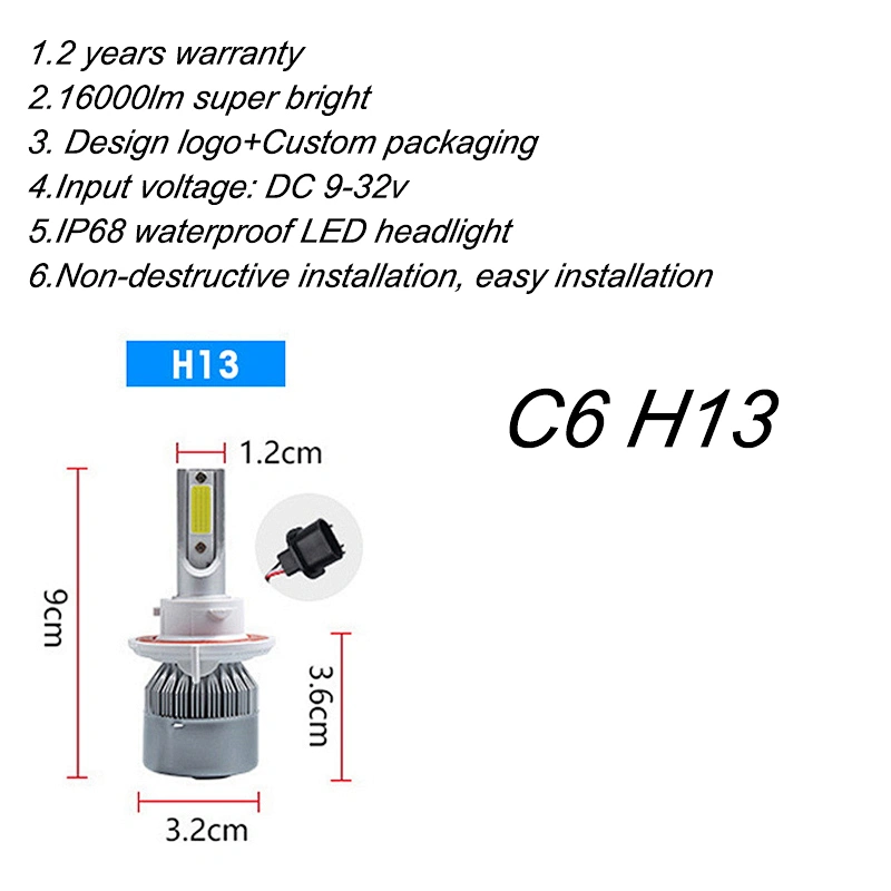 Auto lighting system C6 cob car 9005 9006 h1 led headlight h7 h11 10000lm round led headlight bulbs