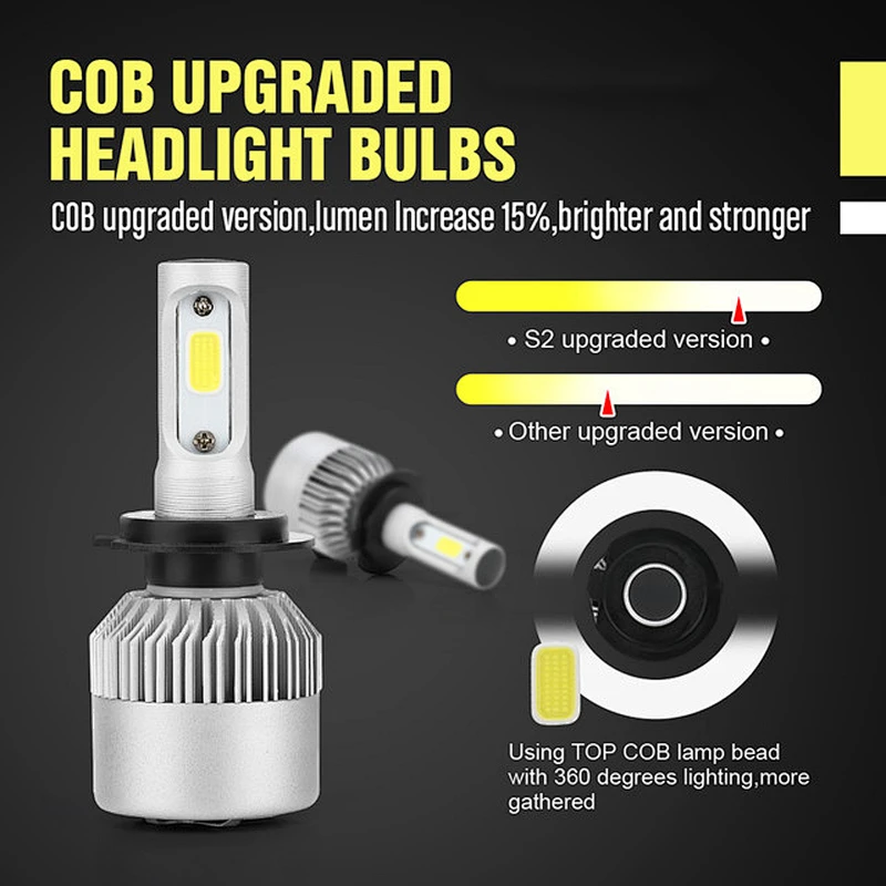 super bright s2 led headlight bulb h4 36w 8000lm led bulbs 9007 h3 car led headlight lights