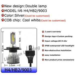 Factory direct V6 LED headlight 9007 9005 9006 H11 H7 car headlight 6000K LED car bulb kit