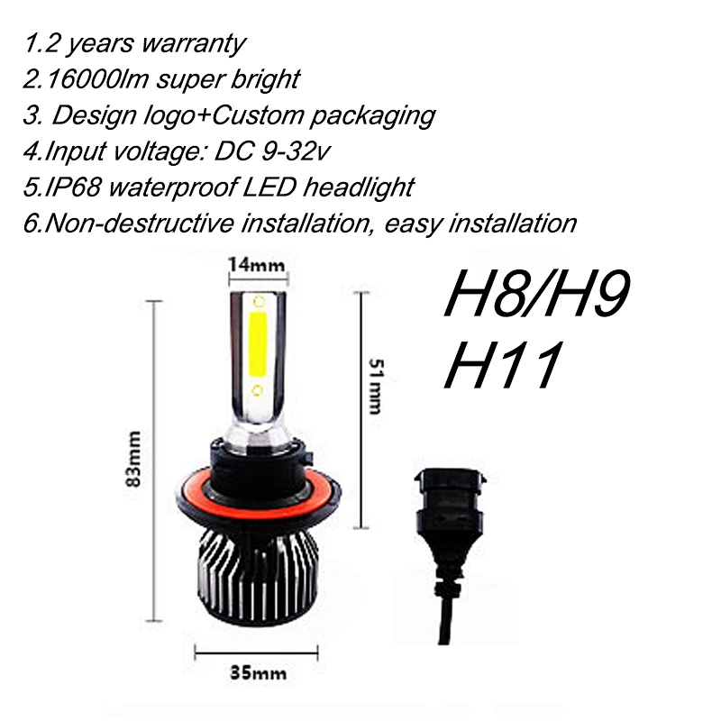wholesale led headlight h7 h3 h4 h11/h9/h8 led headlight bulbs