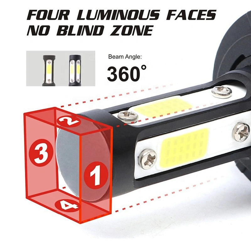 auto led headlight motorcycle h4 9004 9005 9006 9007 h7 h11 car 4 sided led headlight bulb