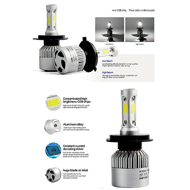 Led light for car 36v s2 h1 h3 h7 h11 9005 9006 9012 880 5202 led headlight