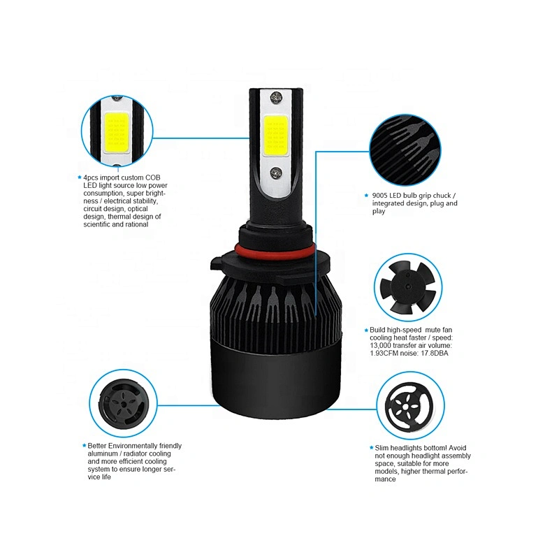Factory Wholesale Auto lighting system Headlight bulb C6 LED H4 H13 9004 9007