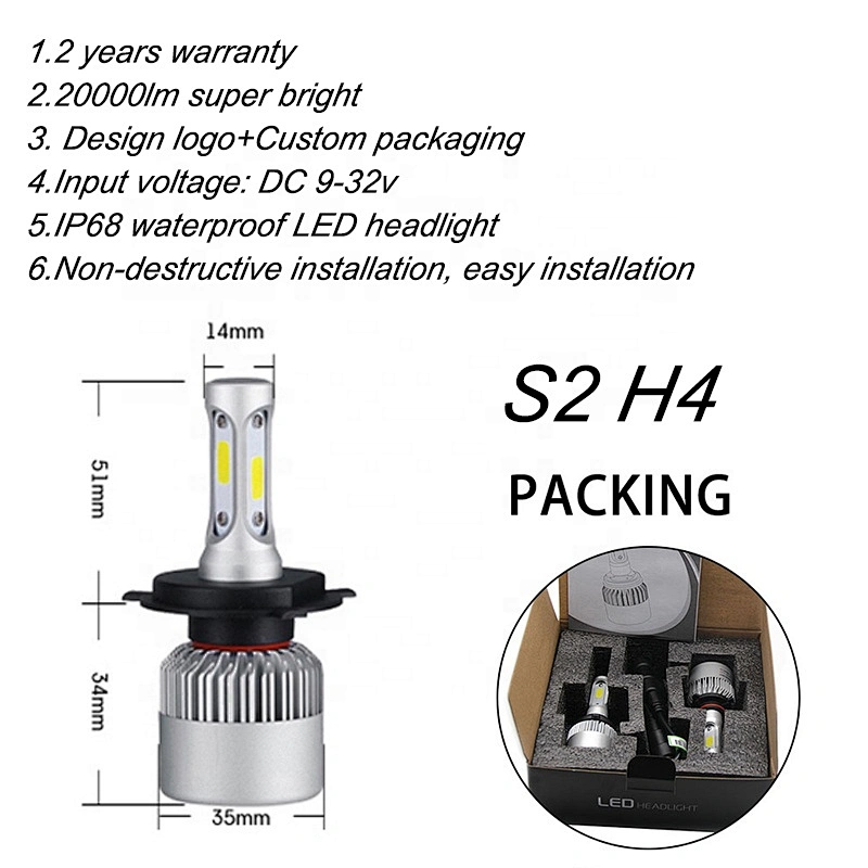 S2 White Led Headlights H4 H13 9004 9007 Car led headlight bulbs accessories