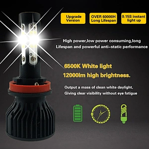 auto h11 car light bulbs 9005 9006 h1 h4 h7  h13 cob h11 6500k  convers kit led headlight bulb 12000lm for car