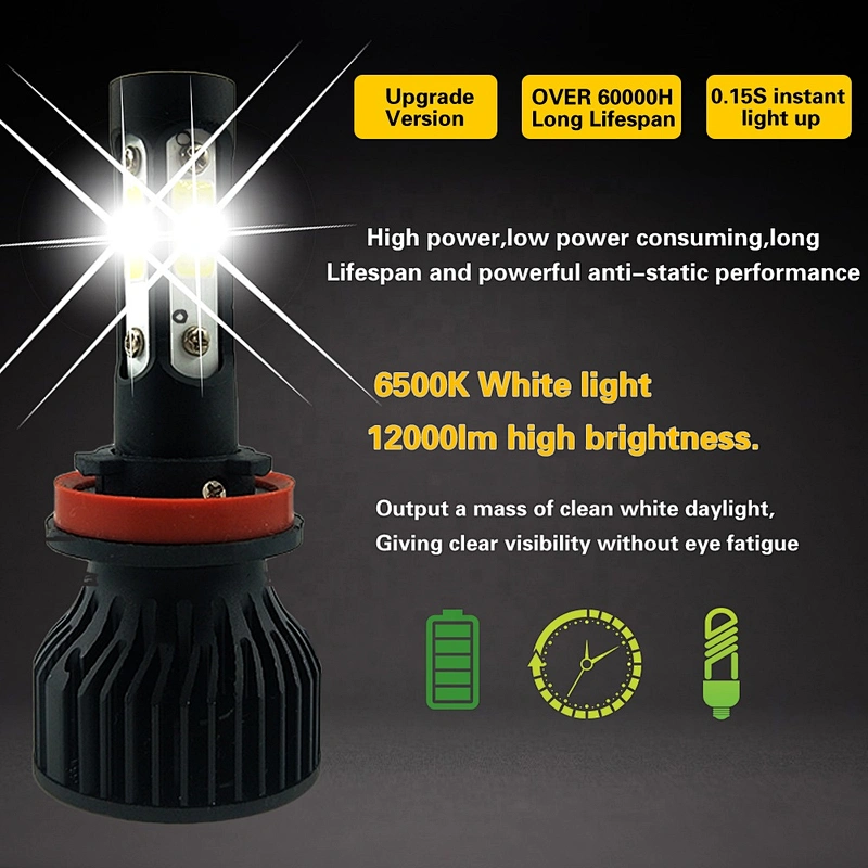 auto h11 car light bulbs 9005 9006 h1 h4 h7  h13 cob h11 6500k  convers kit led headlight bulb 12000lm for car