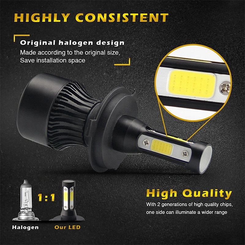 auto led headlight motorcycle h4 9004 9005 9006 9007 h7 h11 car 4 sided led headlight bulb