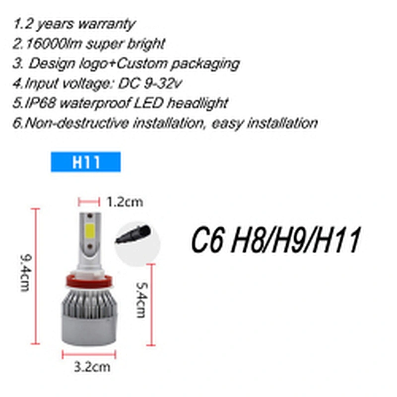 Brightest led auto headlamp bulb 4300k 6000k 8000k car light h1 h4 h7 h11 h13 9005 automotive led headlight kits