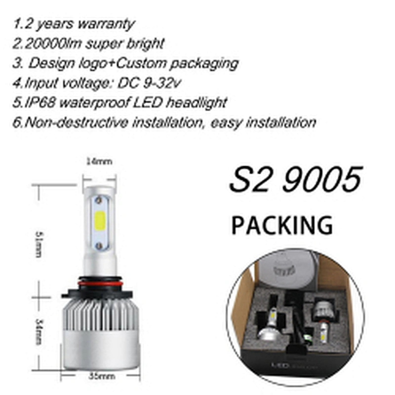 Cheap auto led headlampbick 4300k 6000k 8000k car light h4 h7 h11 9005 automotive s2 led headlight bulb kits