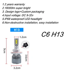 New C6 H4 LED Headlight H13 9005 9006 H1 H3 H27 881 H11 12V Car LED H4 Light H7 LED Headlight Bulb