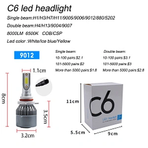 waterproof c6 led auto headlamp bulb 6000k 8000k car light h4 h7 h11 h13 9005 9003 9012 c8 automotive led headlight