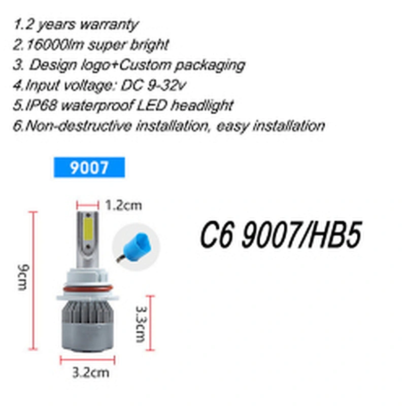 New C6 H4 LED Headlight H13 9005 9006 H1 H3 H27 881 H11 12V Car LED H4 Light H7 LED Headlight Bulb