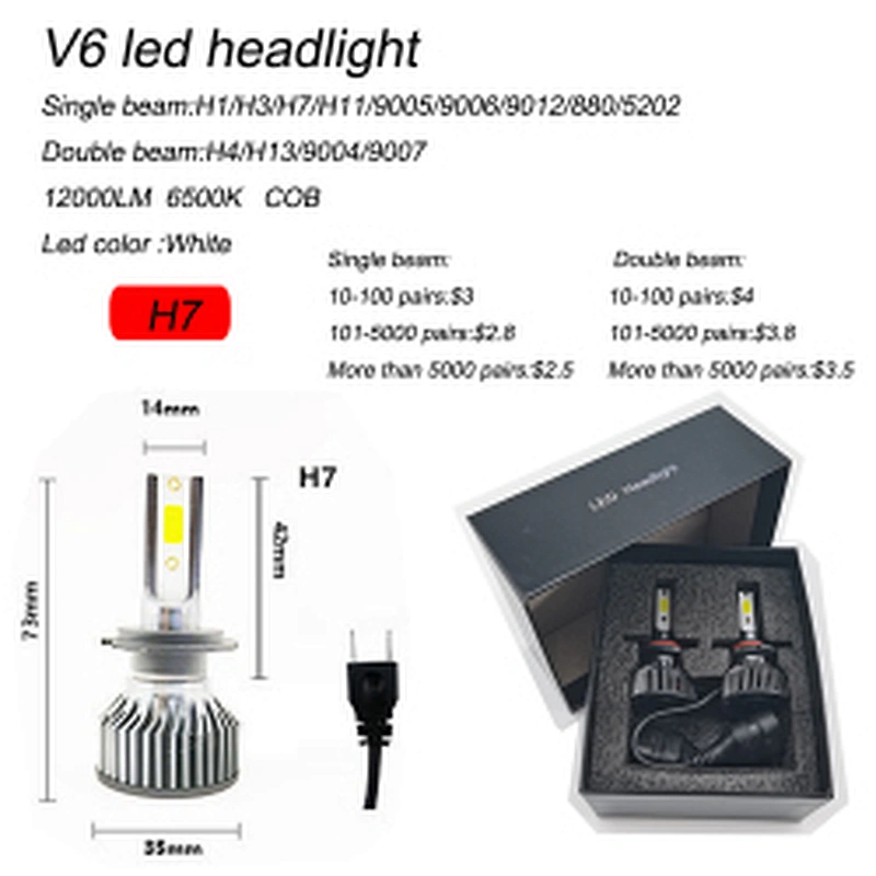 Low price led headlight one year warranty cob chips led headlight h11 h4 h3 h7 led car light