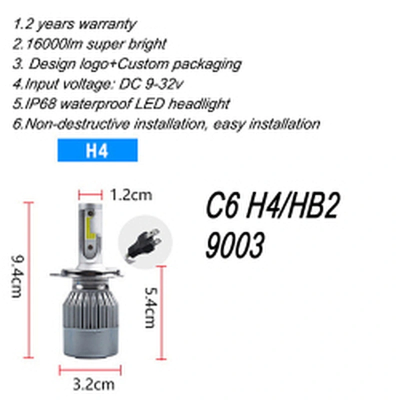 Brightest led auto headlamp bulb 4300k 6000k 8000k car light h1 h4 h7 h11 h13 9005 automotive led headlight kits