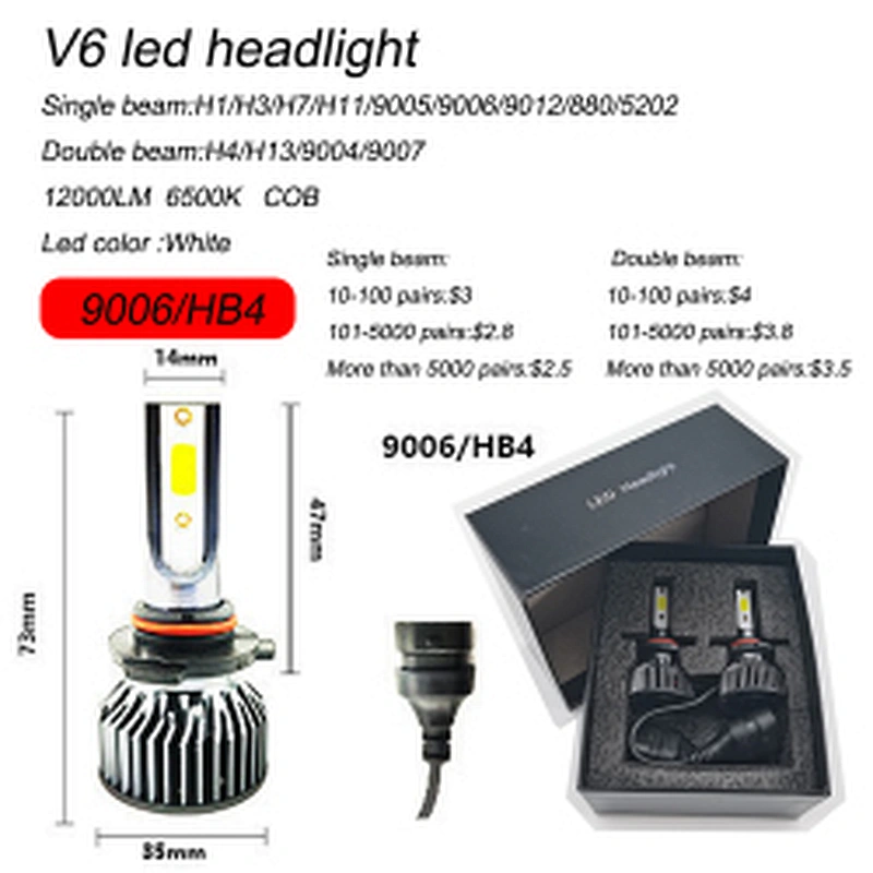 Low price led headlight one year warranty cob chips led headlight h11 h4 h3 h7 led car light