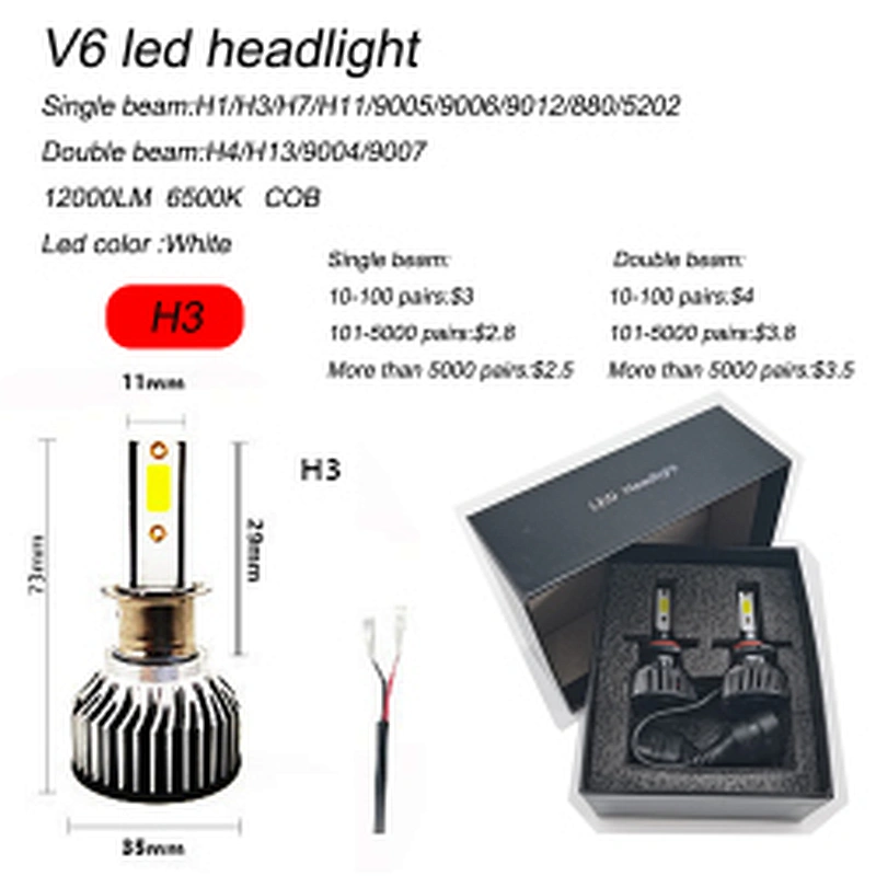 Low price led headlight one year warranty cob chips led headlight h11 h4 h3 h7 led car light