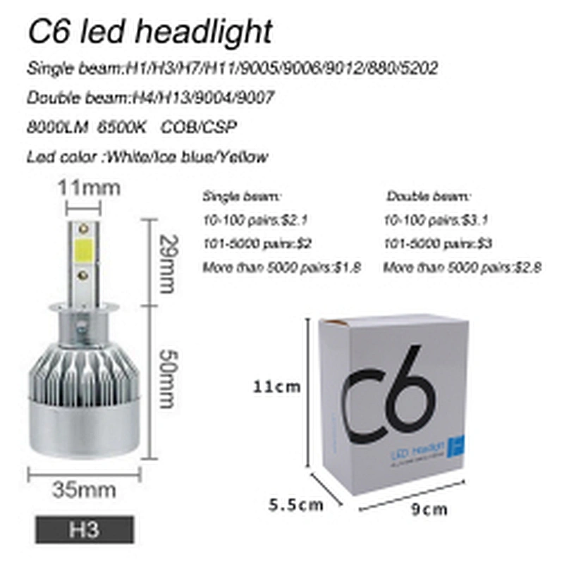 waterproof c6 led auto headlamp bulb 6000k 8000k car light h4 h7 h11 h13 9005 9003 9012 c8 automotive led headlight