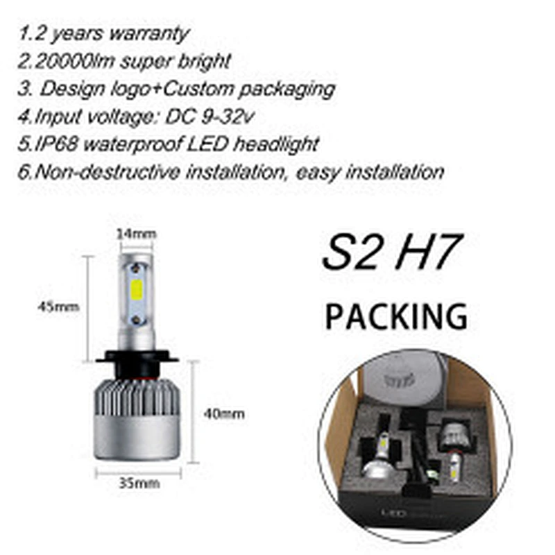 Cheap auto led headlampbick 4300k 6000k 8000k car light h4 h7 h11 9005 automotive s2 led headlight bulb kits