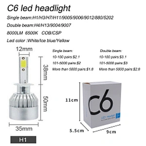 waterproof c6 led auto headlamp bulb 6000k 8000k car light h4 h7 h11 h13 9005 9003 9012 c8 automotive led headlight